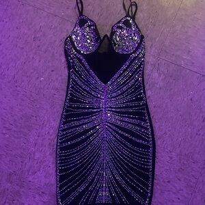 Elegant Black and Purple Embellished Dress